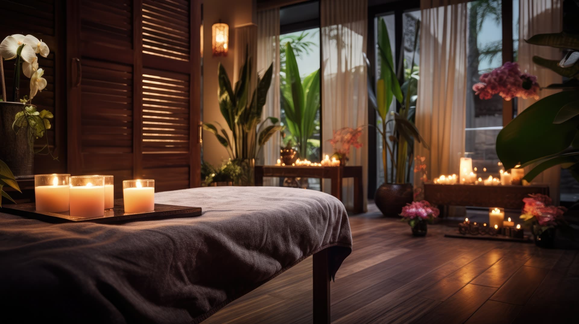 Therapist preparing a massage table for an in-home session in La Jolla