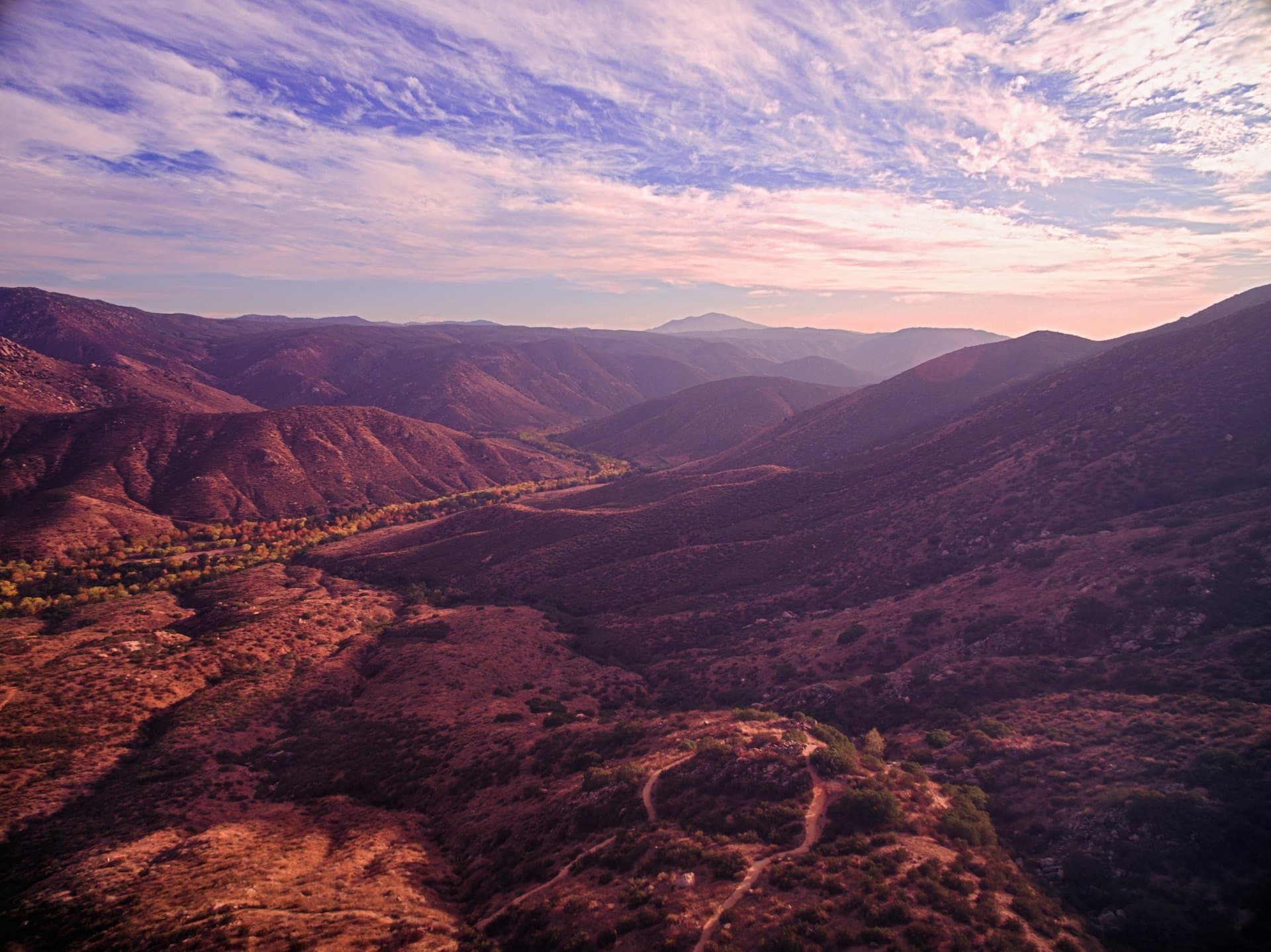 Sunset over the Cleveland National Forest hills around Alpine