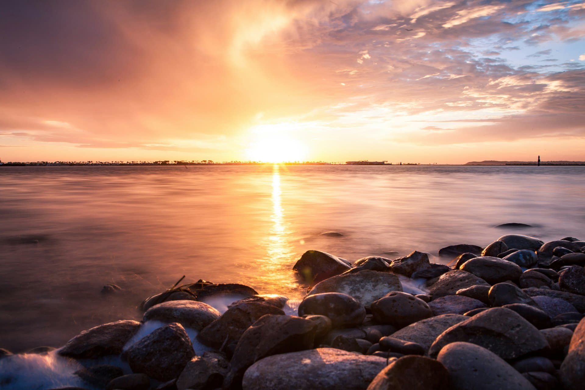 Sunset over the water at the Chula Vista bayfront