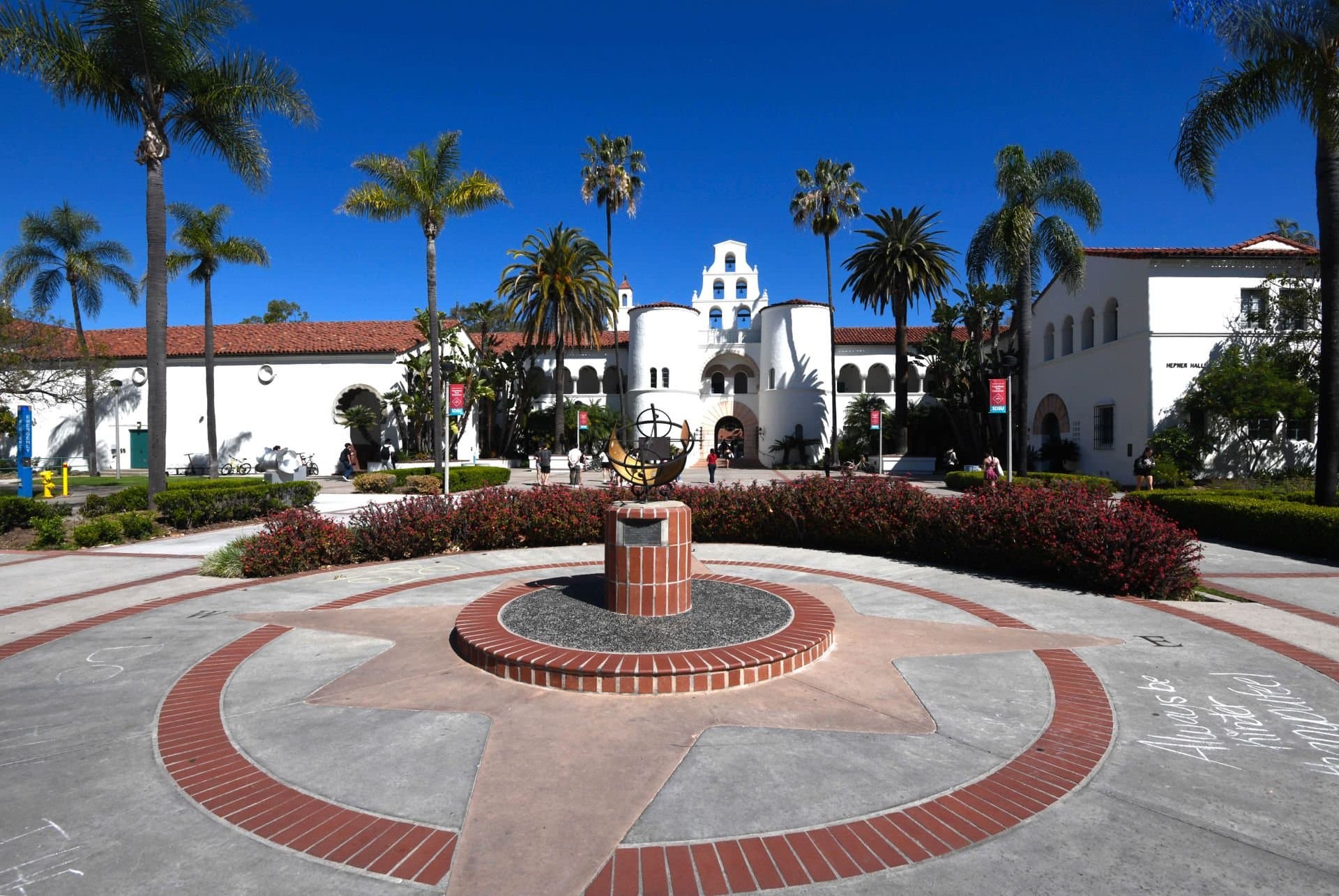 Hepner Hall and palms on the San Diego State University campus