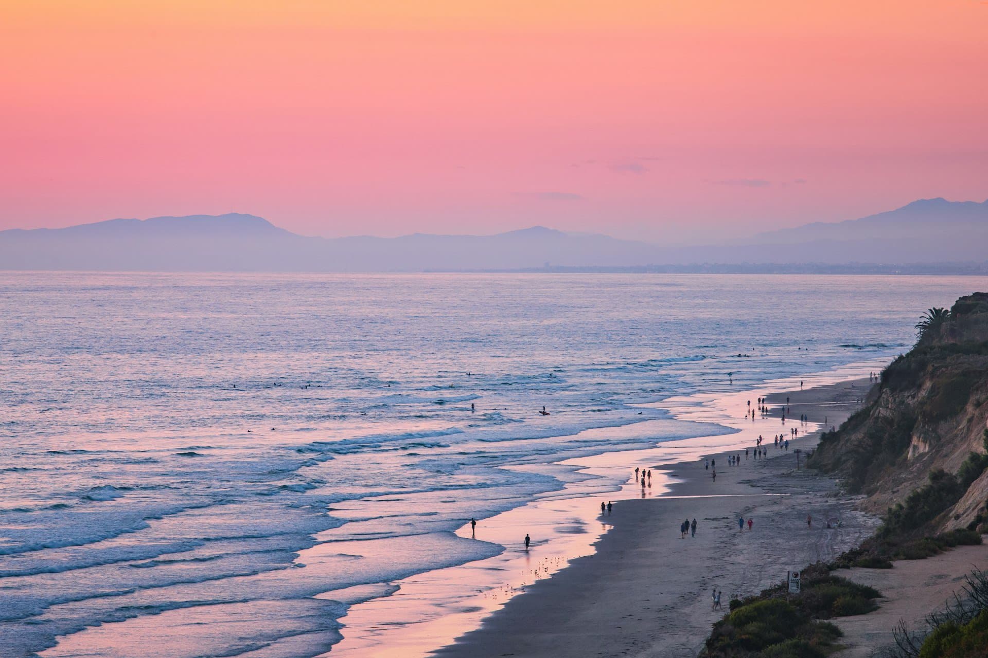 Del Mar beach and coastline on a summer evening
