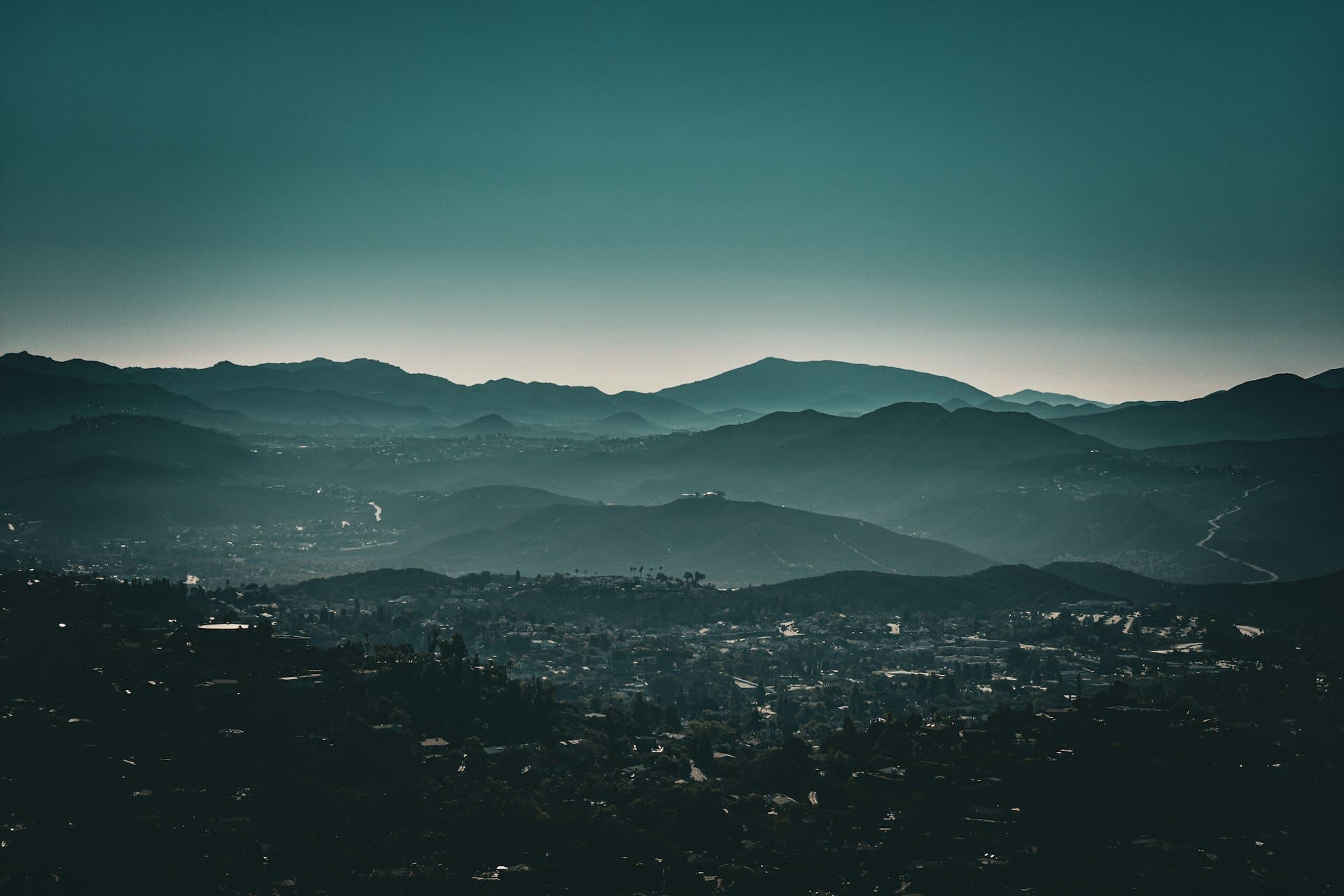Evening settling over the El Cajon valley and its mountain rim