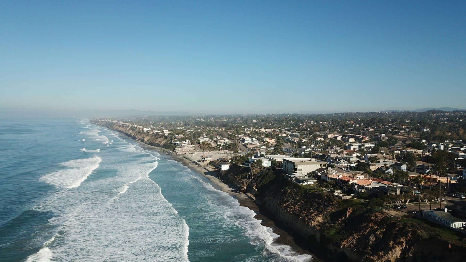 Aerial view of the Encinitas coastline near Moonlight Beach