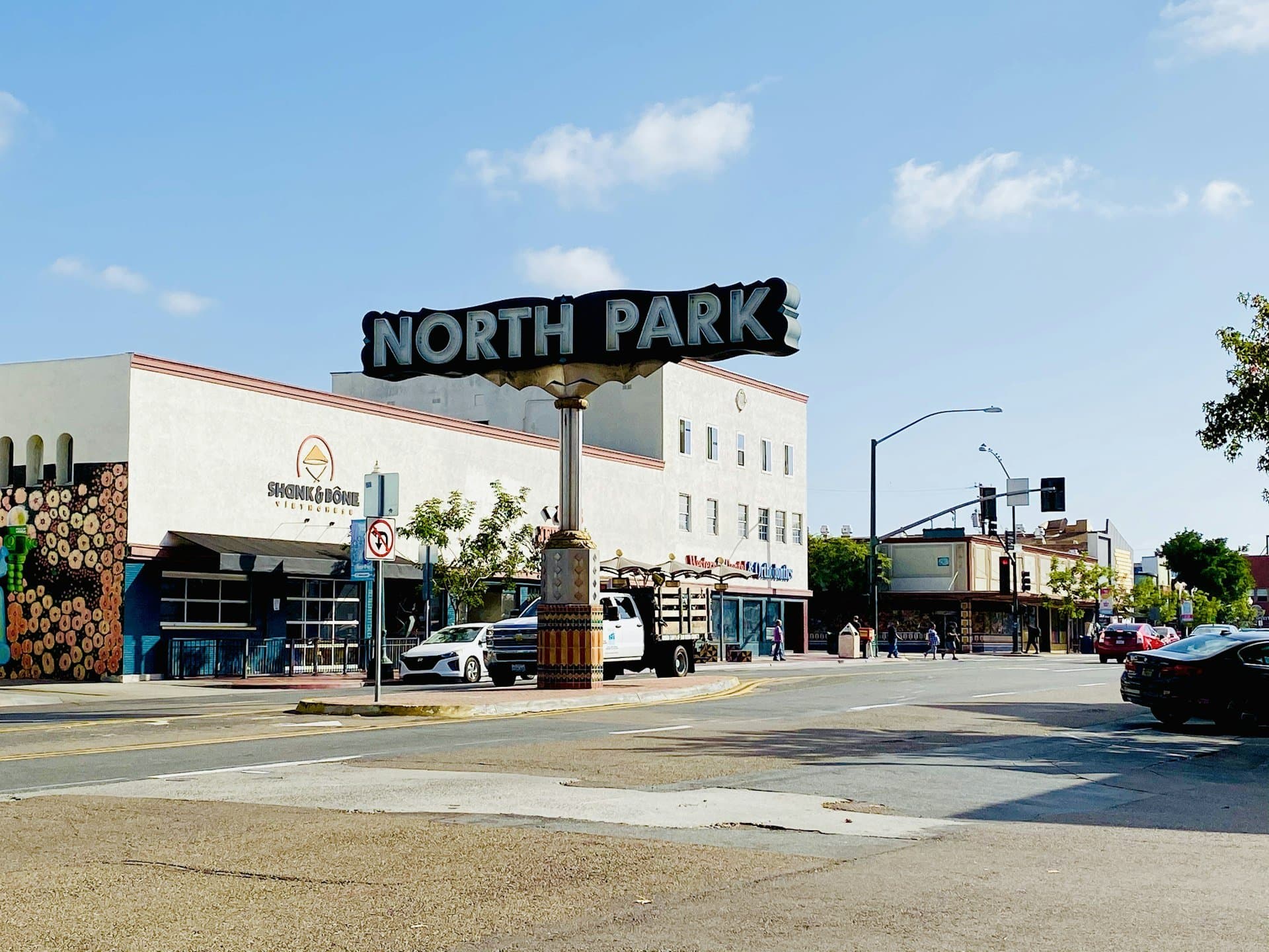 The North Park neighborhood sign over University Avenue