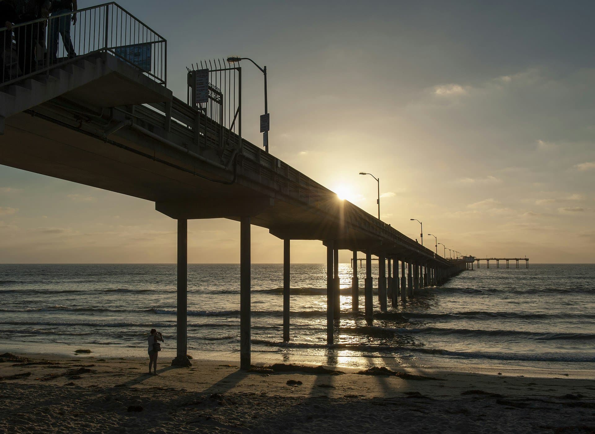 Ocean Beach Pier silhouetted at sunset