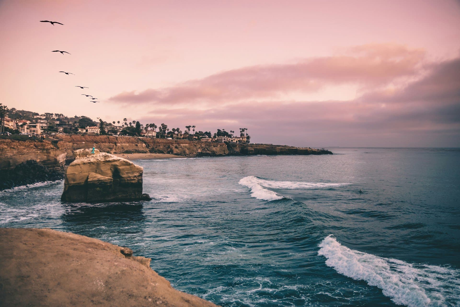 Sunset Cliffs in Point Loma at golden hour