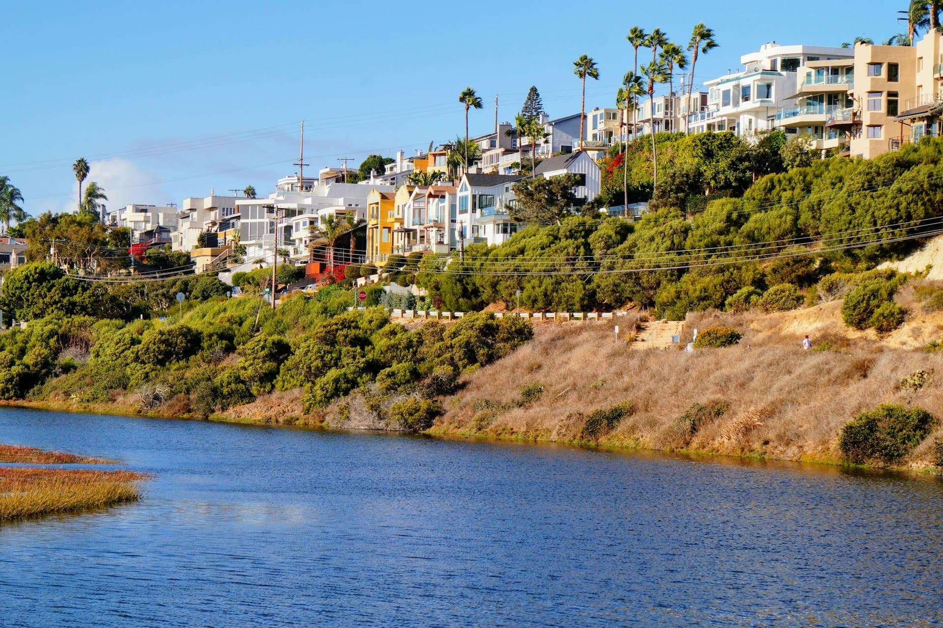 A creek running below hillside homes near Rancho Santa Fe
