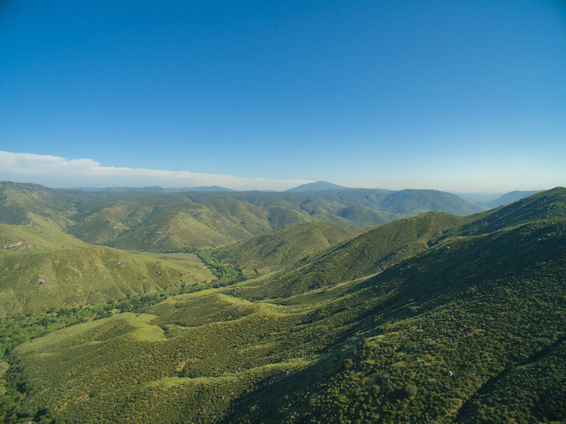 Rolling green chaparral hills in eastern San Diego County