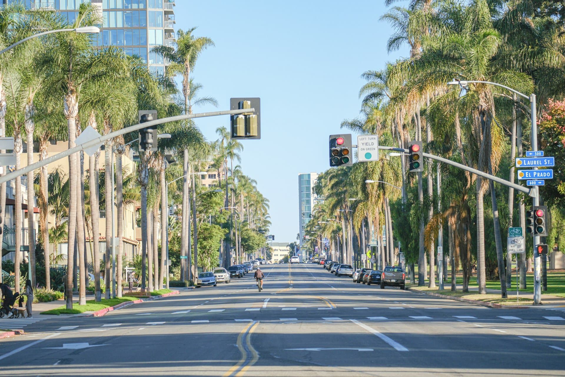 A palm-lined boulevard beside Balboa Park near South Park