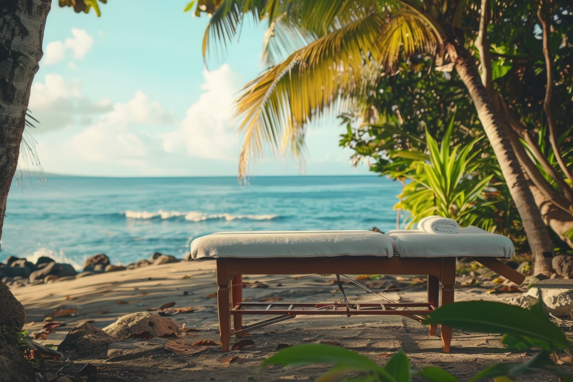 Side-by-side couples massage setup in a vacation rental