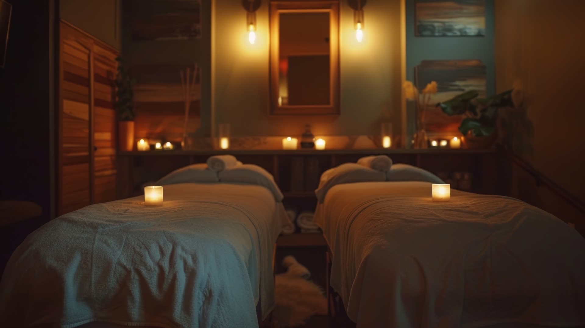 Massage session in a warmly lit living room
