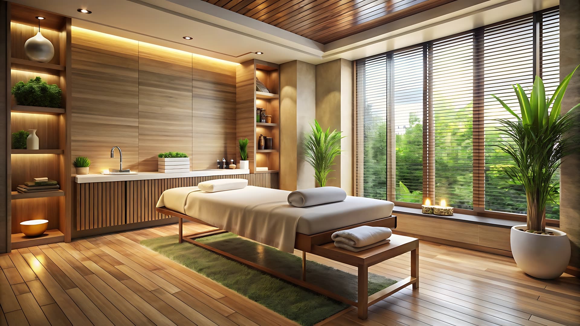 Calm massage setup with linens and lotions ready for an Ocean Beach home session